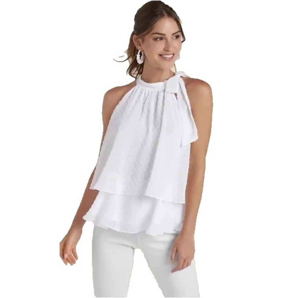 Venus Womens Size 8 White Ruffle Halter Top Bridal Going Out Summer Vacation EUC